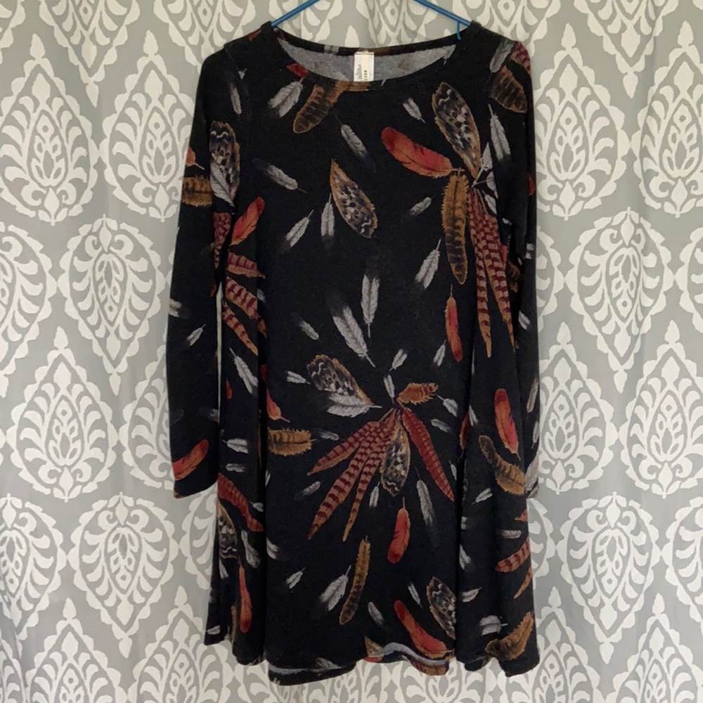 Feather Detail Black Sweater Dress
